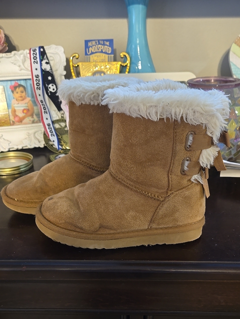 Girls 11 Tan Faux-Fur Winter Boots